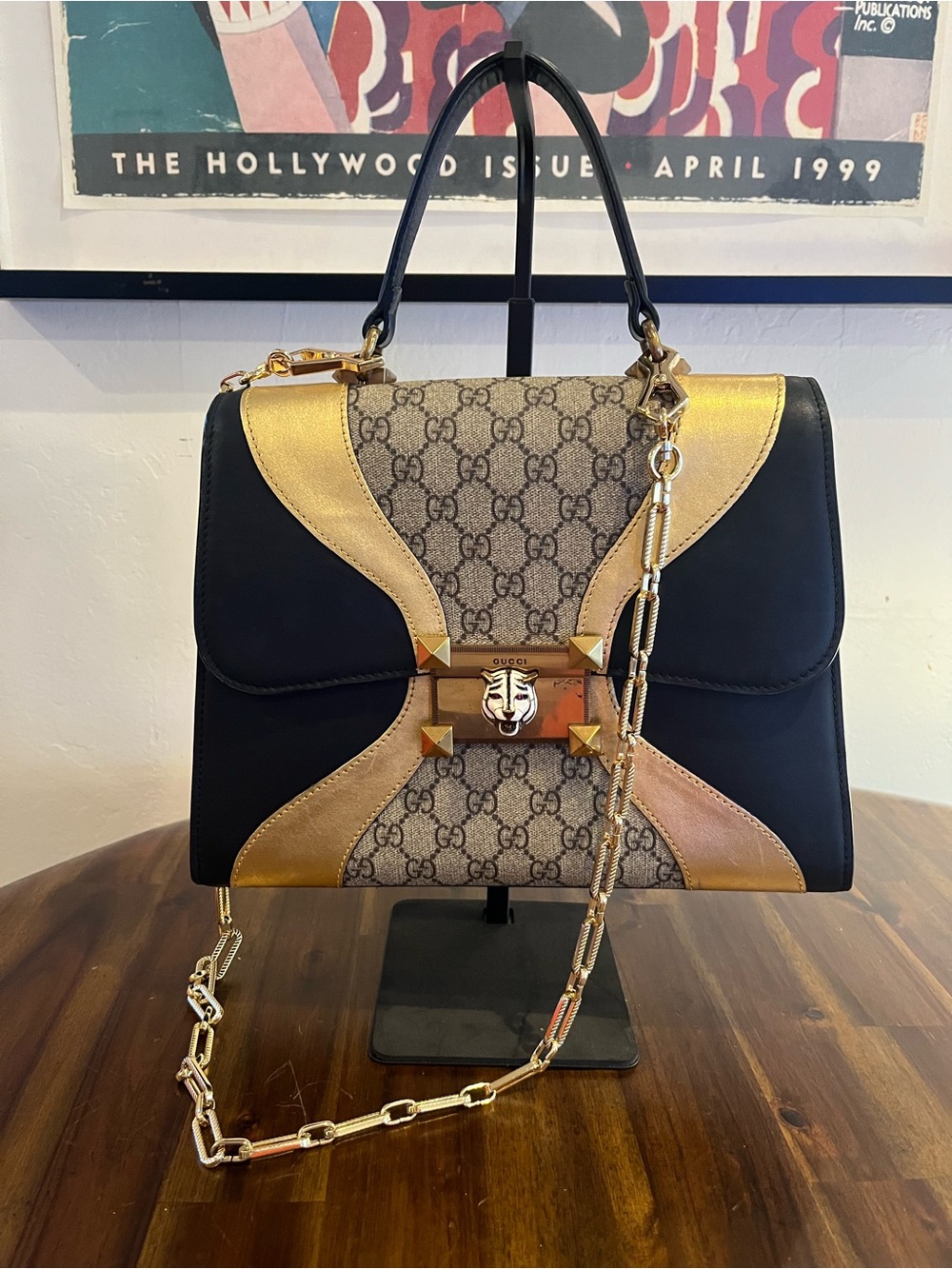 Gucci Osiride Medium Black, Gold & Beige GG Supreme Top Handle Satchel/Crossbody